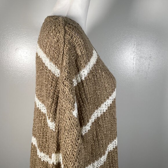 Double Zero Brown White Stripes Round Crew Neck Long Sleeve Knit Sweater M - Picture 12 of 14